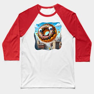 A giant donut crashing into a city with a silly expression Baseball T-Shirt